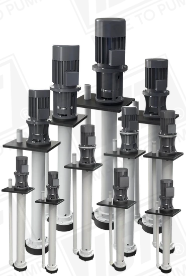 Vertikale PVDF-Kreiselpumpen der IST V-Serie mit unterschiedlichen Eintauchtiefen f&uuml;r industrielle Chemikalienanwendungen.